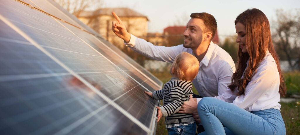 A family learns about their solar energy system